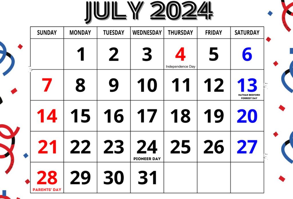 July 2024 USA printable calendar