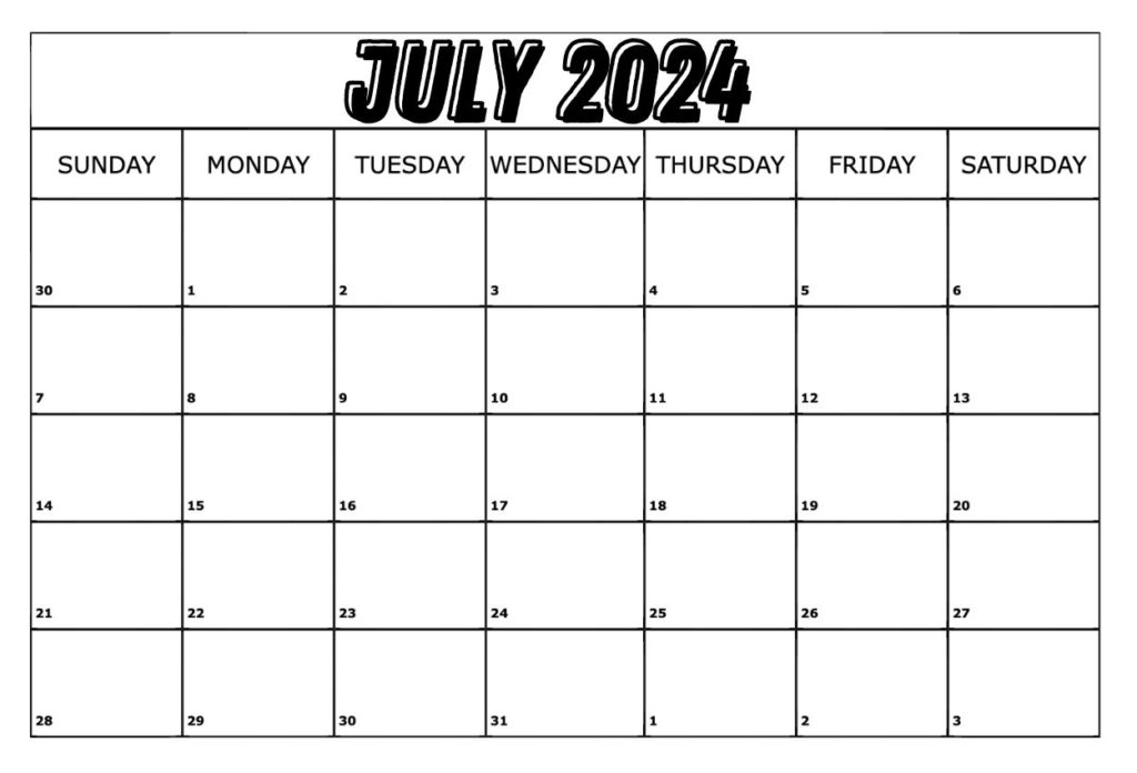 July 2024 calendar Monday start