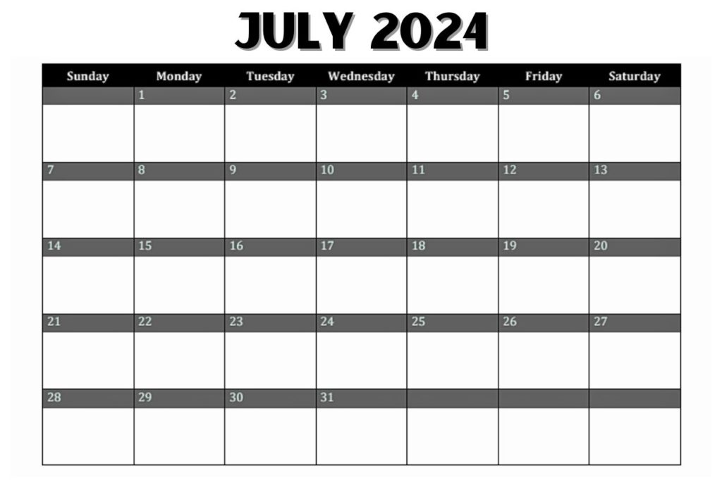 July 2024 calendar Monday to Sunday