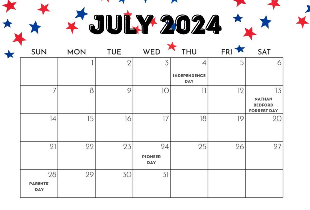 July 2024 editable USA calendar