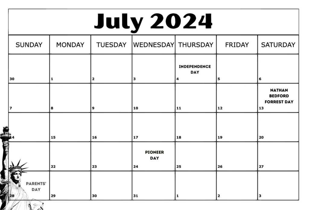 July 2024 monthly USA calendar pdf