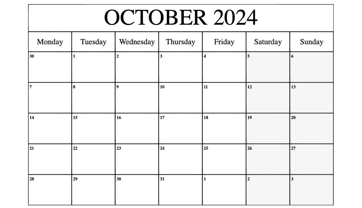 October 2024 Word Calendar