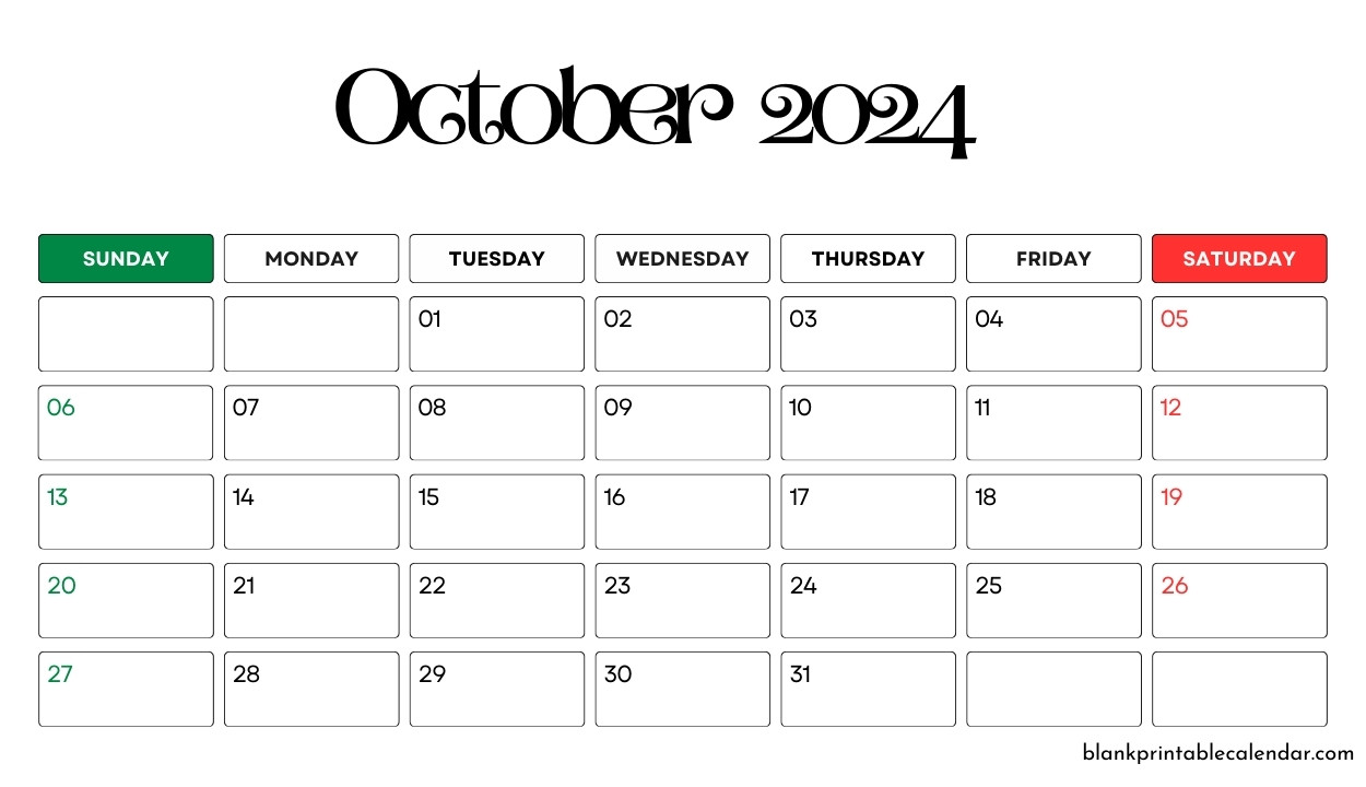 October 2024 blank calendar