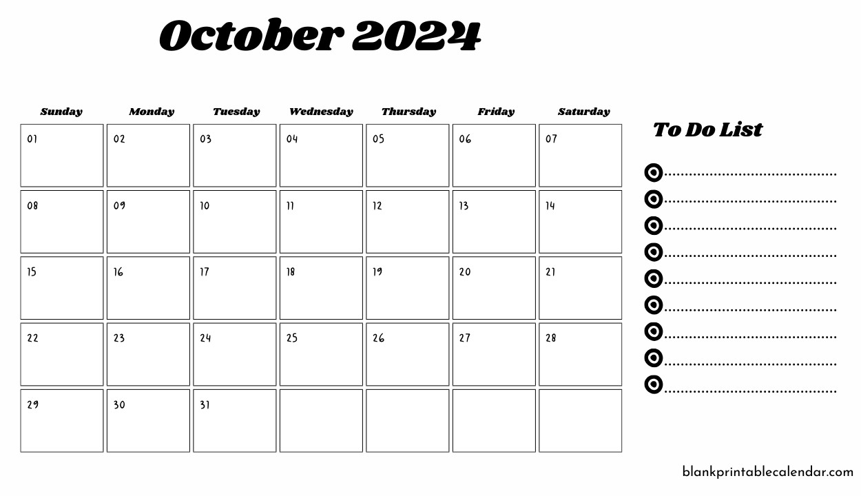 October 2024 calendar Notable