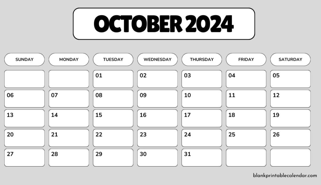 October 2024 template Free Printable