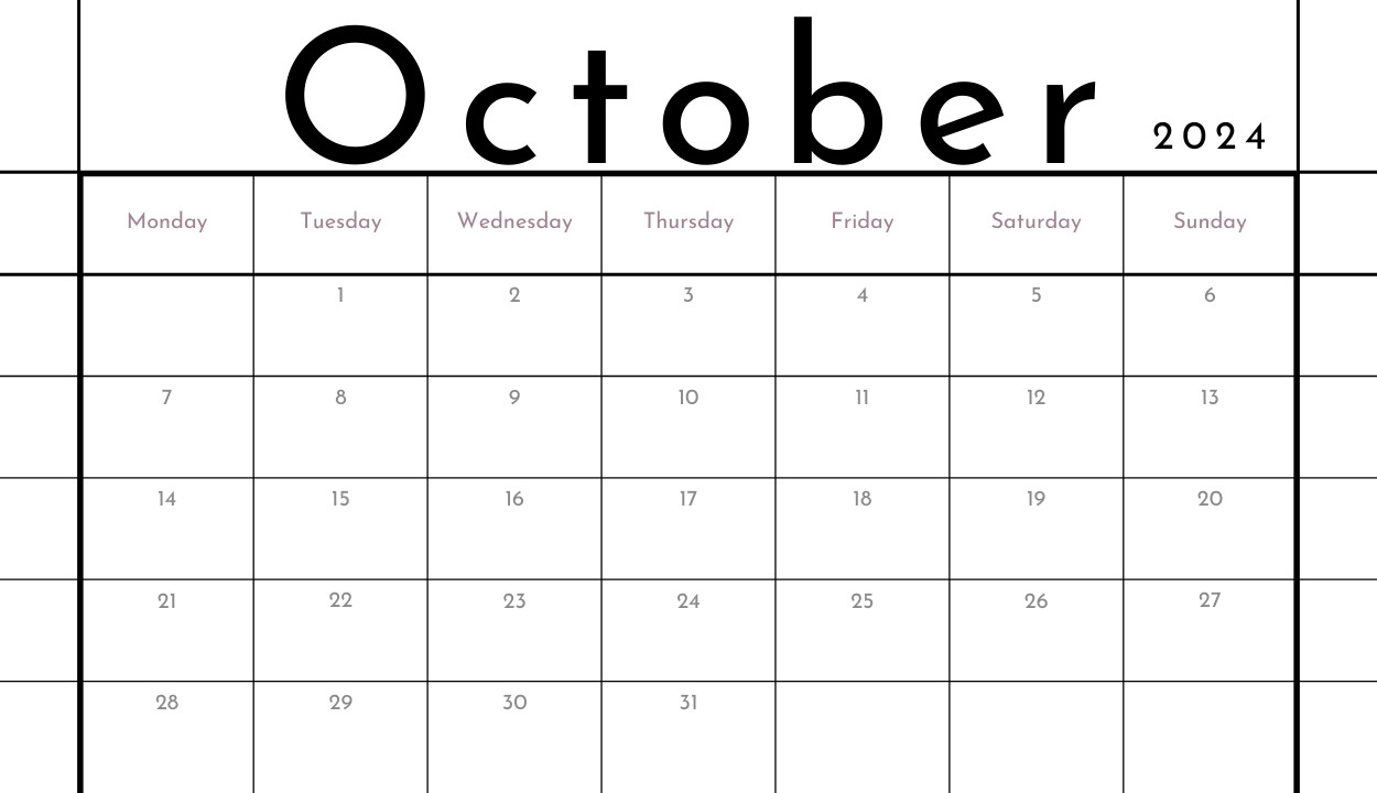 October blank calendar 2024 template
