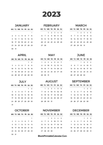 12 Month Calendar 2023
