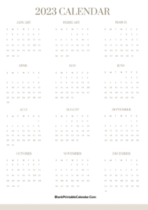 12 Month Calendar One Page