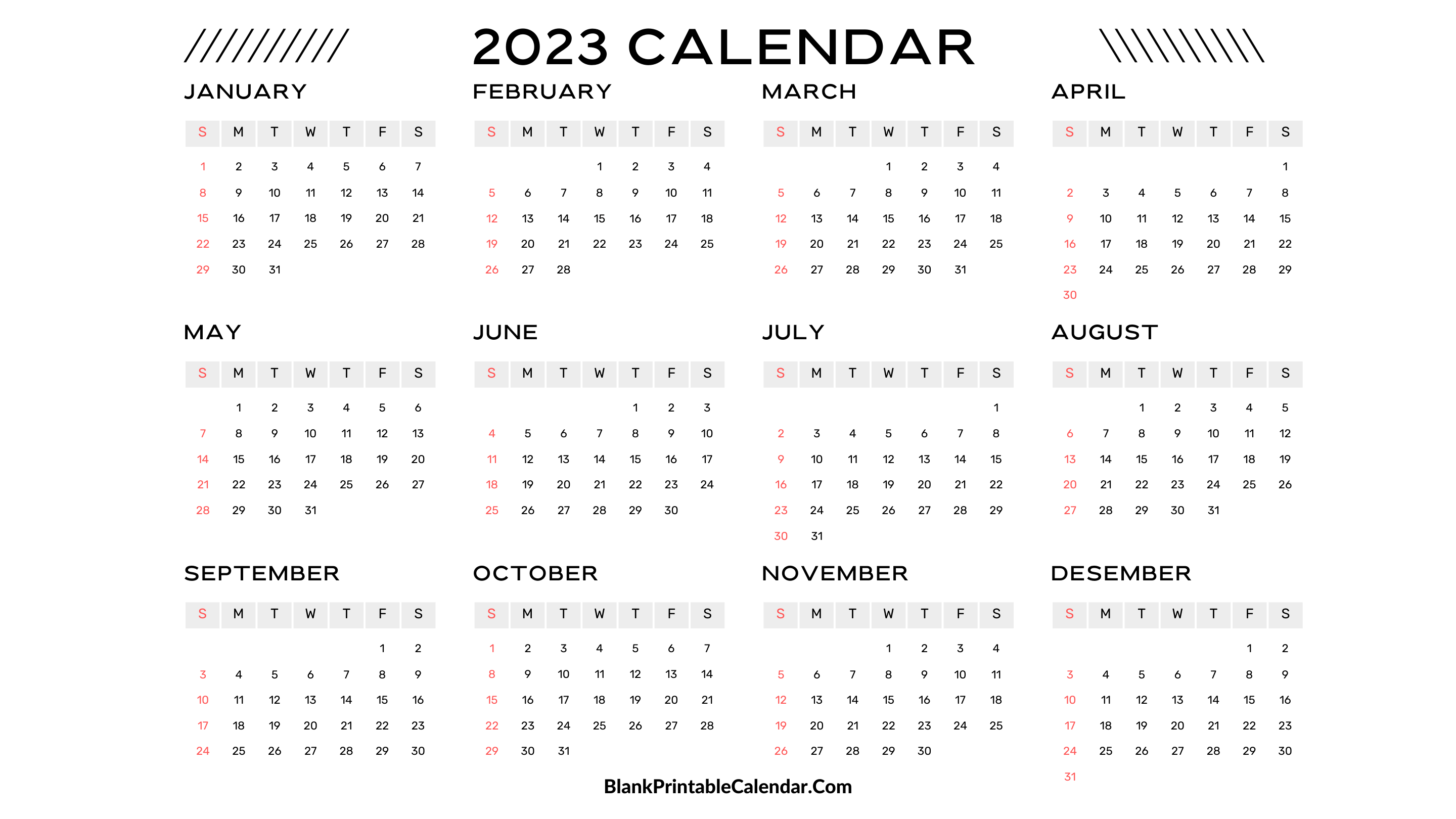12 Month Calendar Template