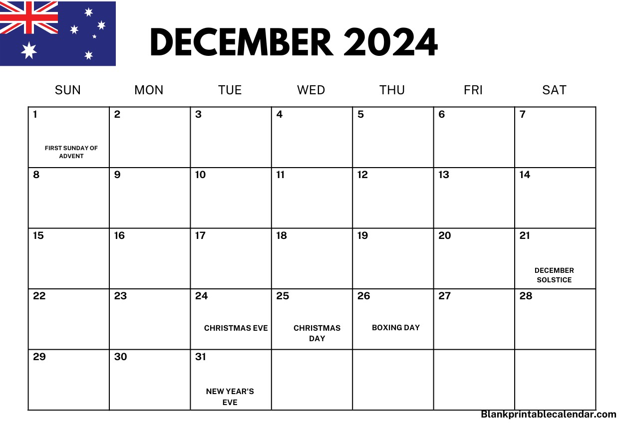 December 2024 Australia Calendar Template