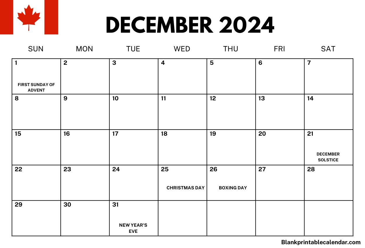 December 2024 Canada Calendar With Holidays