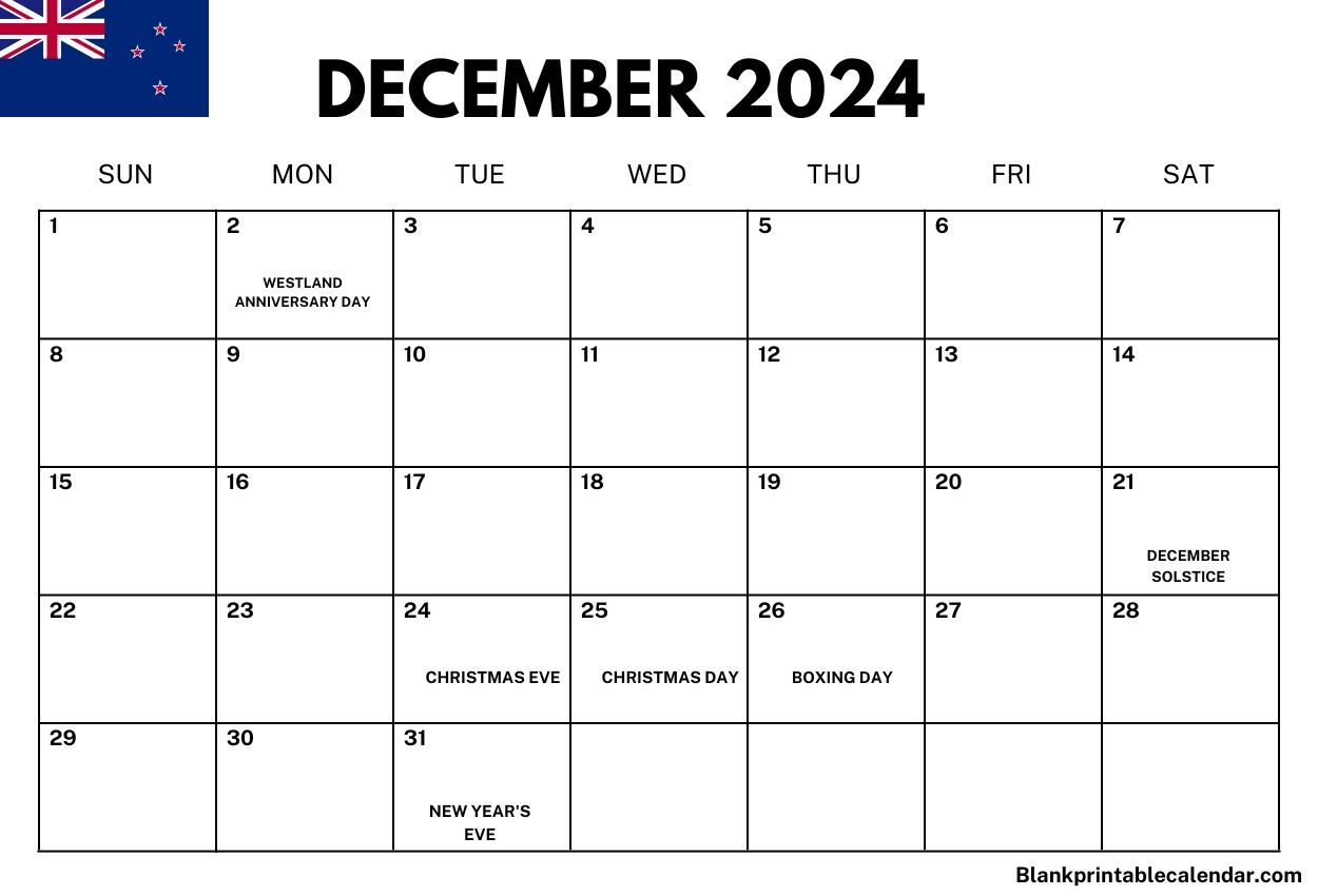 December 2024 New Zealand Holidays Calendar With Notes