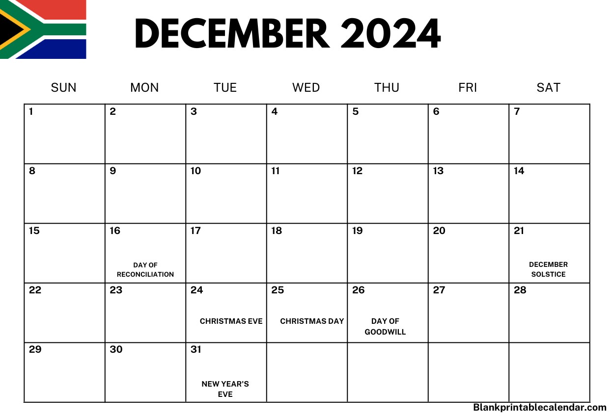 December 2024 South Africa Calendar PDF