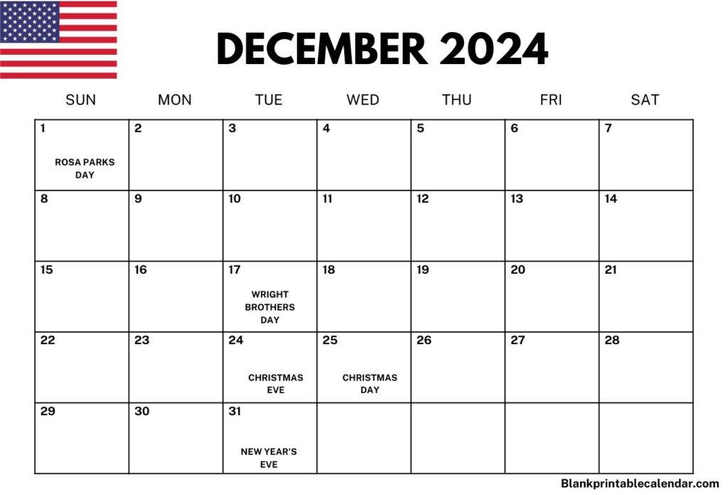 December 2024 USA Calendar With Holidays
