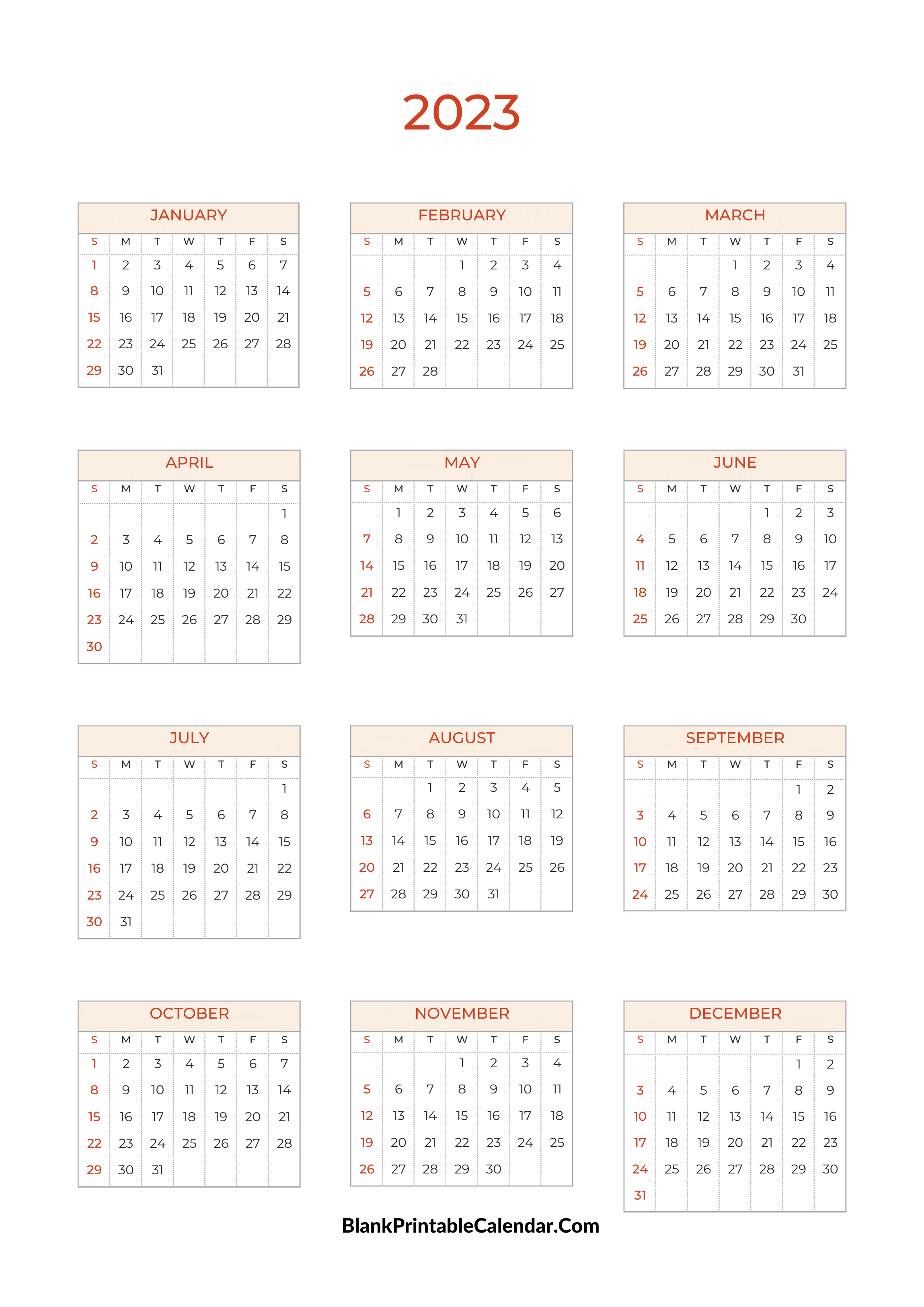 One Page Printable Calendar 2023
