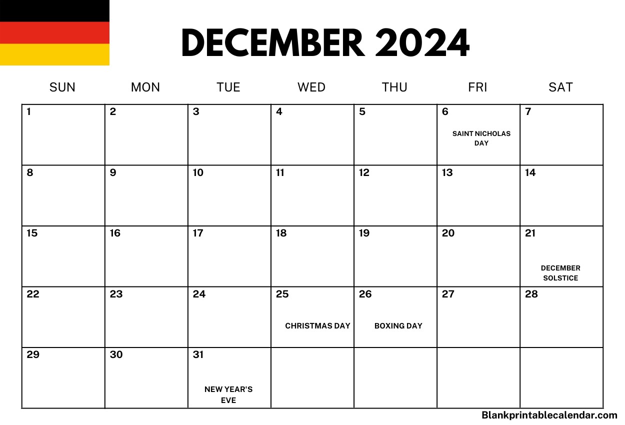 Printable December 2024 Germany Holidays Calendar