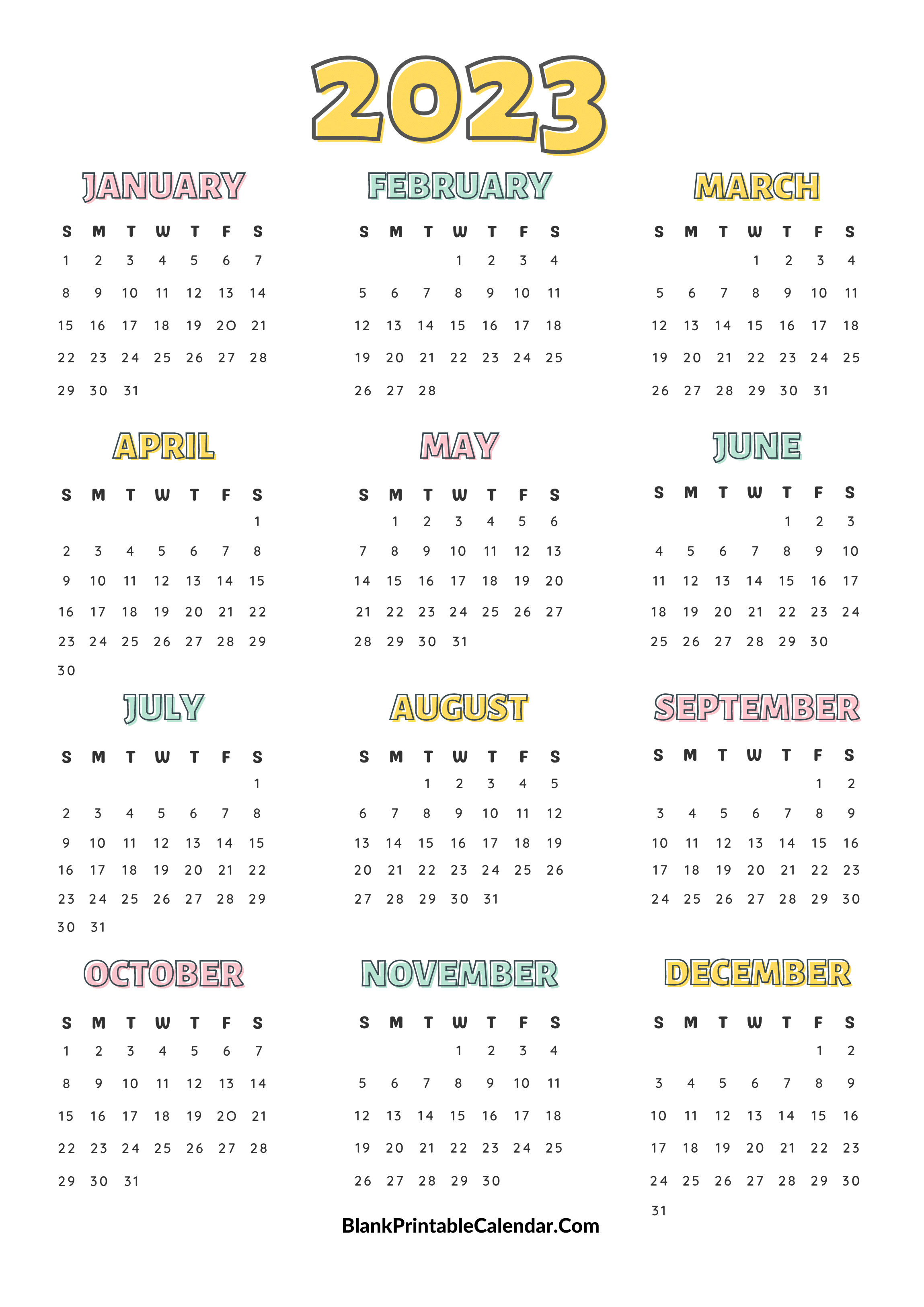 Yearly 2023 Blank Templates