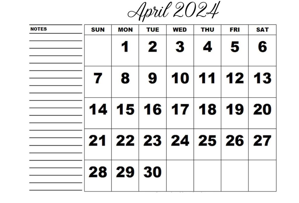 2024 April Calendar Fillable