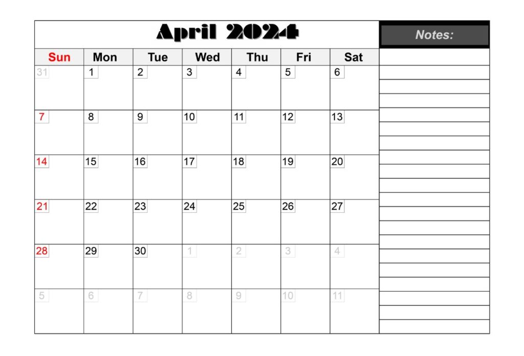 2024 April Fillable Calendar