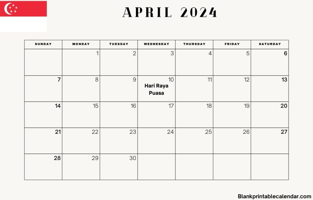 2024 April Singapore Calendar To Print