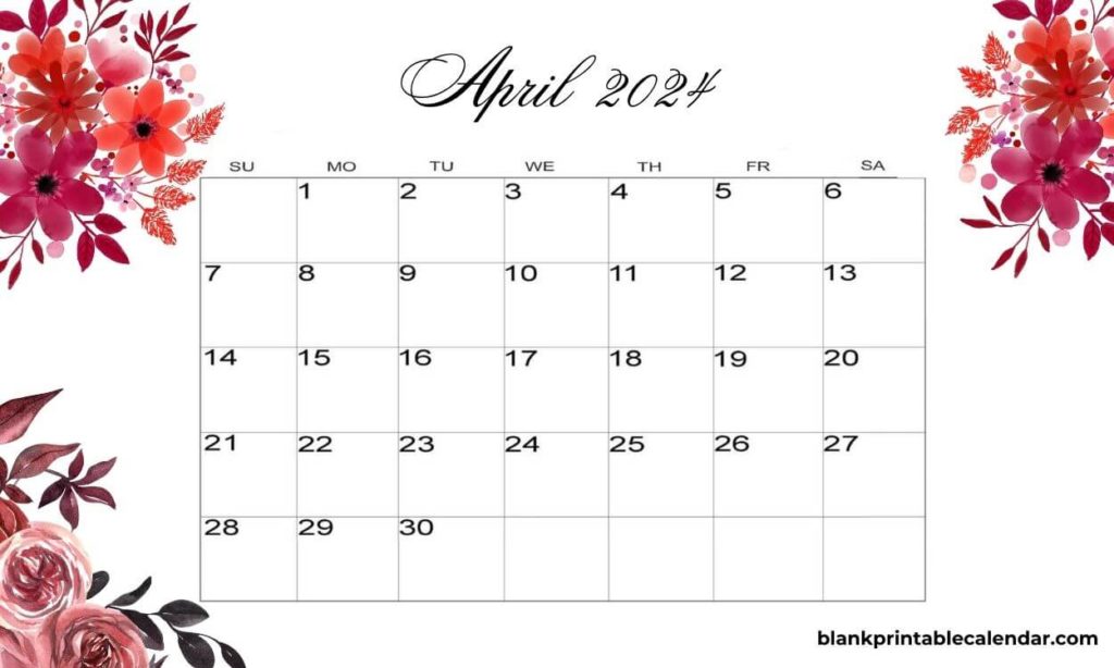April 2024 Calendar Floral Wallpaper