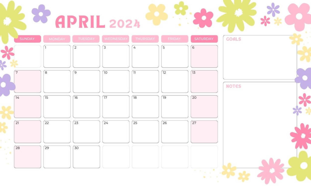 April 2024 Floral Calendar For Office
