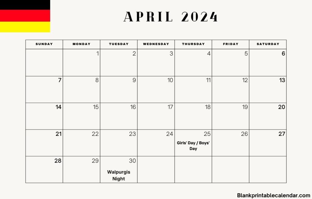 April 2024 Germany Holiday Calendar
