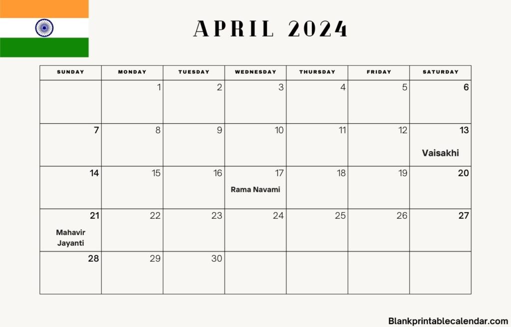April 2024 India Calendar