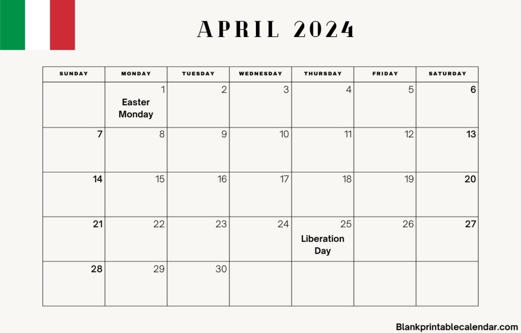 April 2024 Italy Calendar