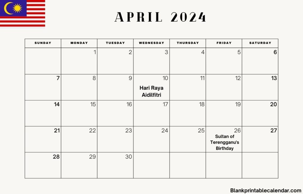 April 2024 Malaysia Calendar With Holidays