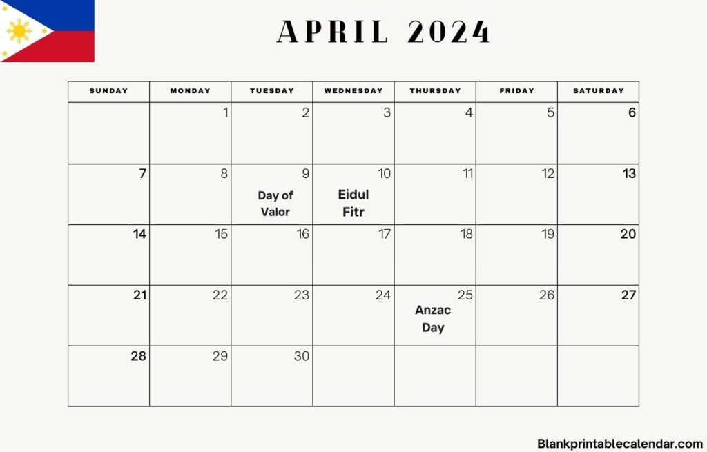 April 2024 Philippines Calendar Free