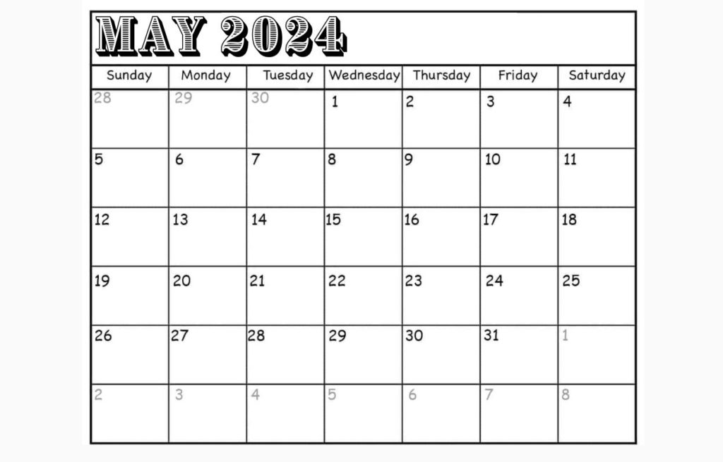 Blank May 2024 calendar template