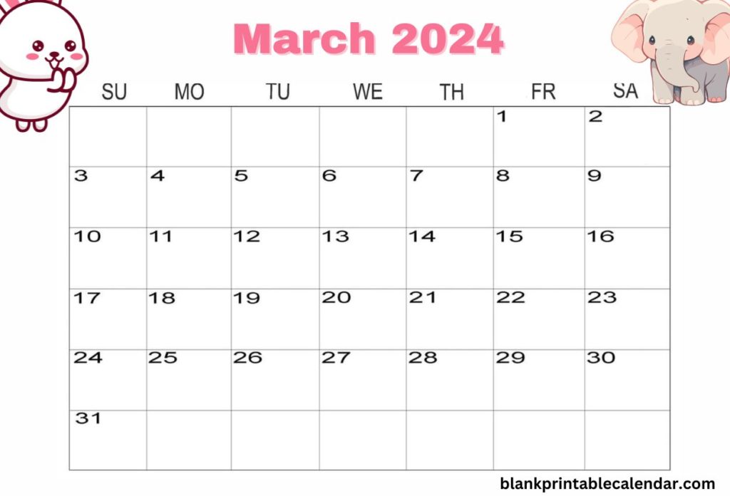 Cute March 2024 Calendar For Desk