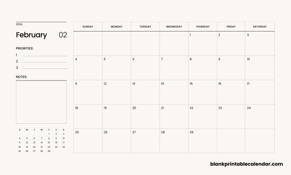 February 2024 Landscape Calendar