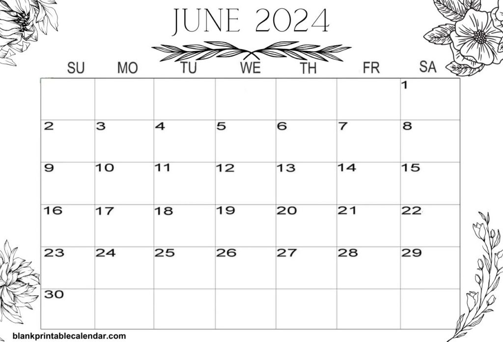 Floral June 2024 calendar