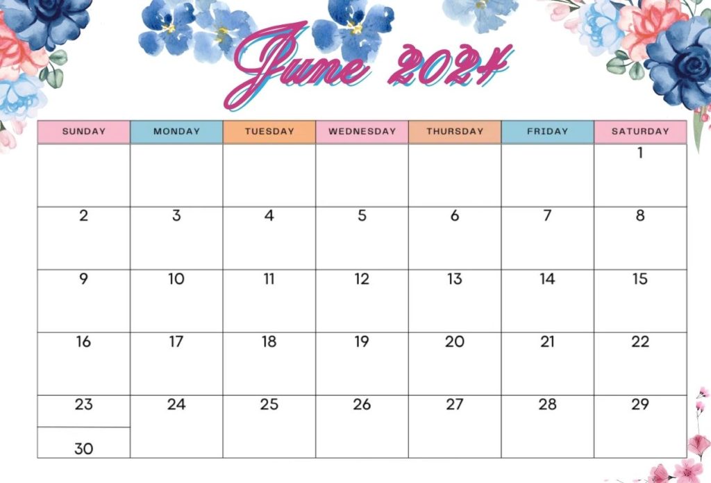 Floral June 2024 calendar for desk