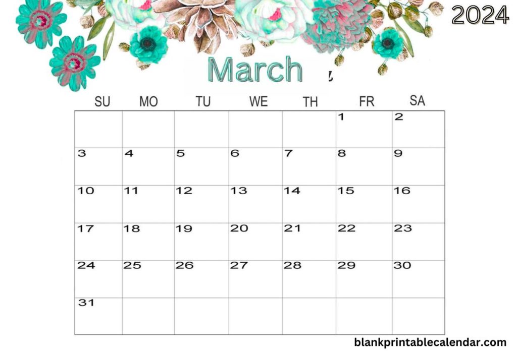 Floral March 2024 Calendar For Desktop