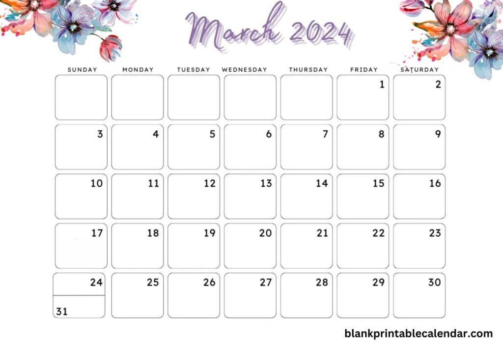 Floral March 2024 Calendar Wallpaper