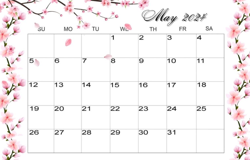 Floral May 2024 Calendar For Wall & Desk
