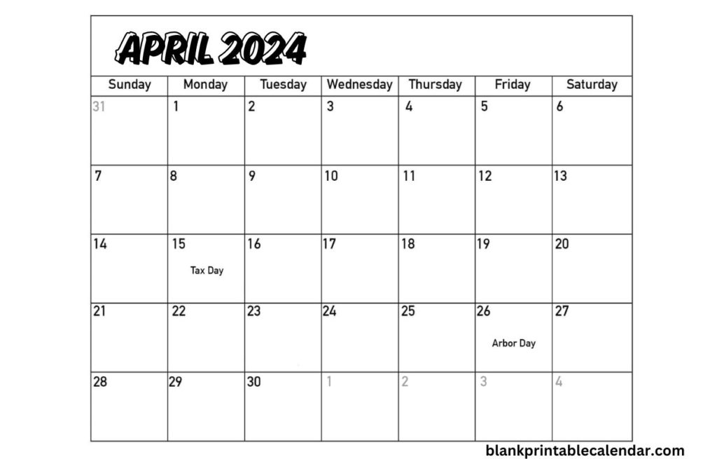 Free Blank April 2024 Calendar