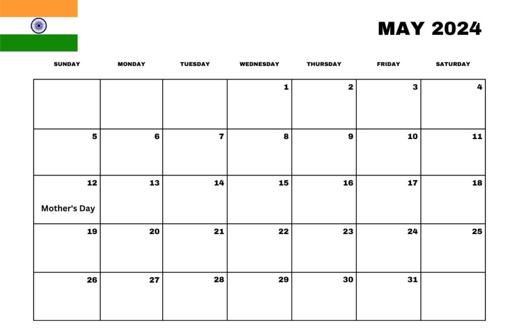 Free May 2024 India Calendar