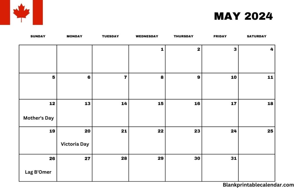 May 2024 Canada Holiday Calendar