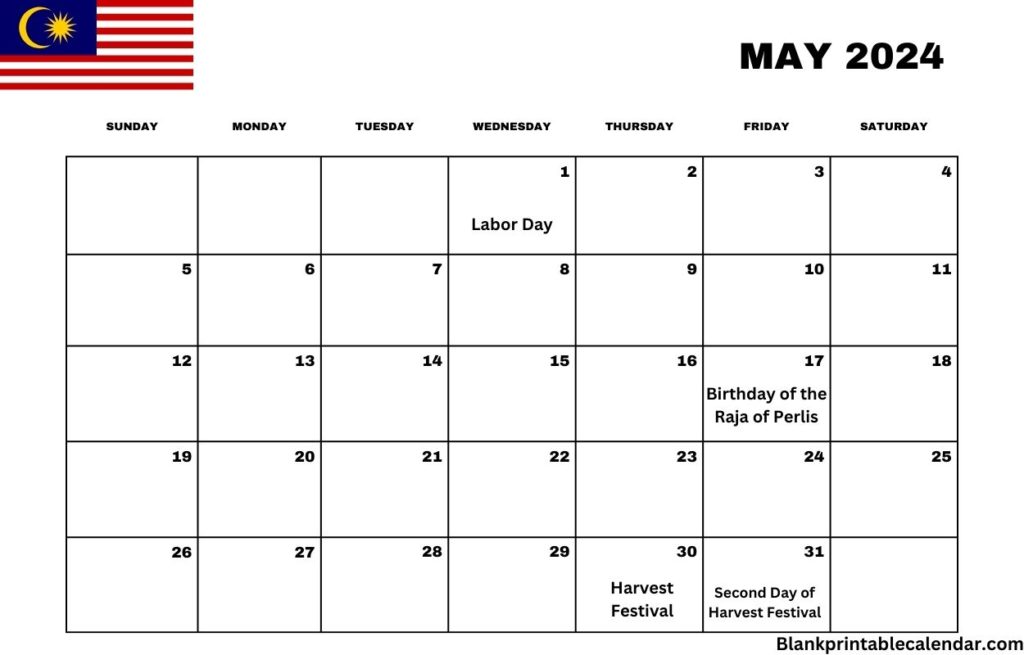 May 2024 Malaysia Calendar Holiday Template