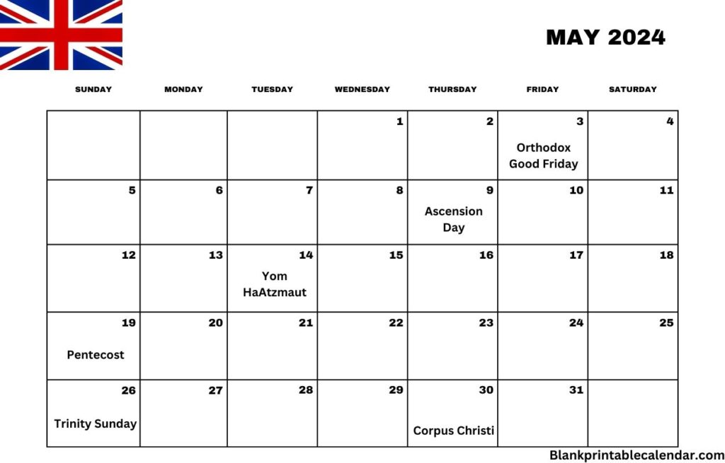 May 2024 UK Calendar Free
