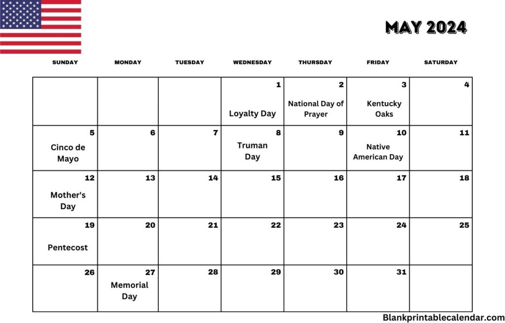May 2024 USA Calendar Printable
