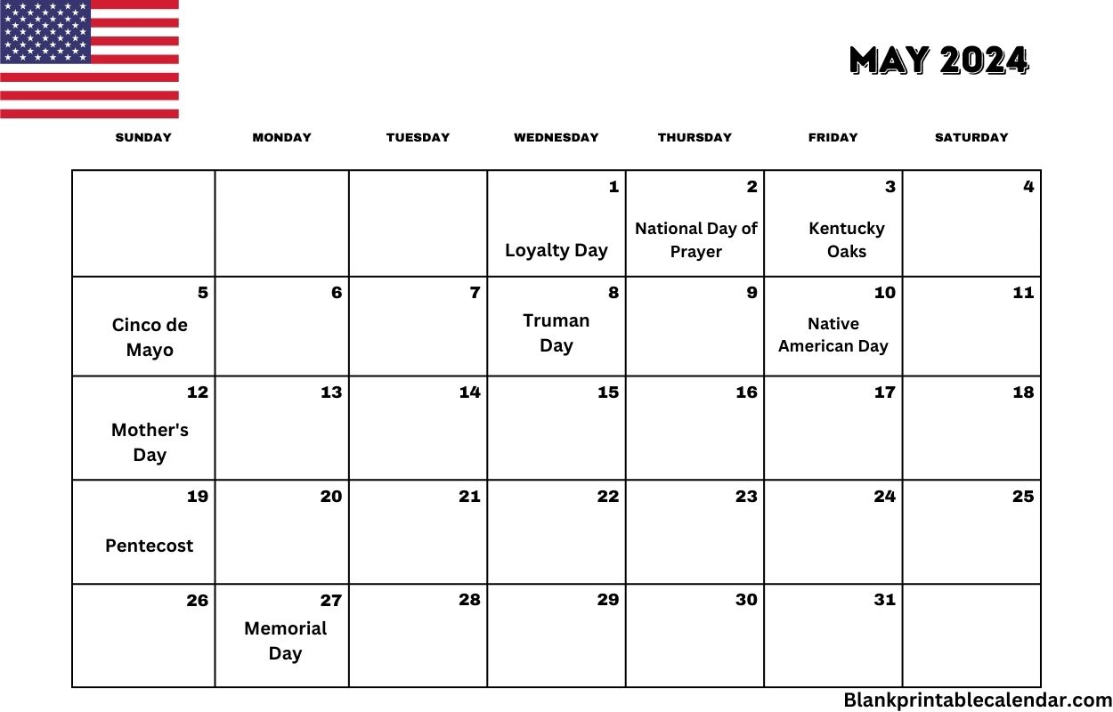 May 2024 USA Calendar Printable