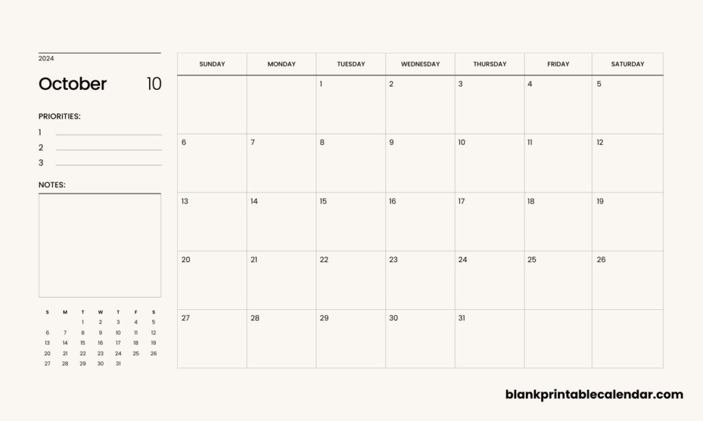 October 2024 PDF Calendar