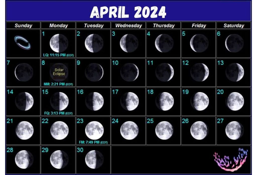 Printable Moon April 2024 Lunar Phases Calendar