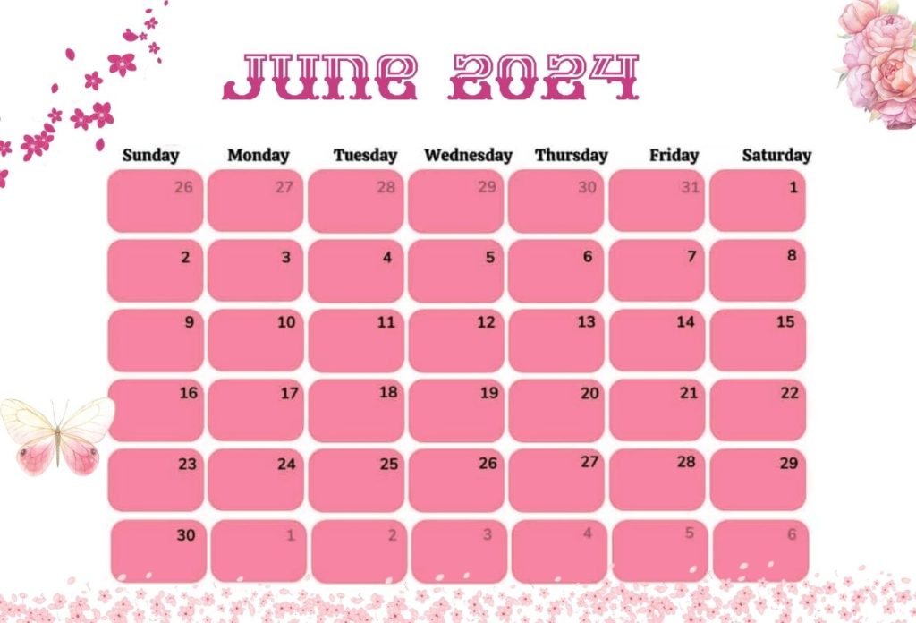 floral 2024 June calendar for home