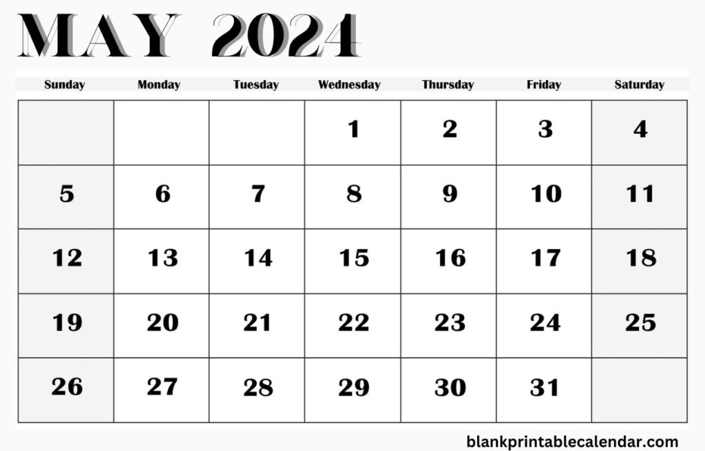 printable May 2024 blank template calendar